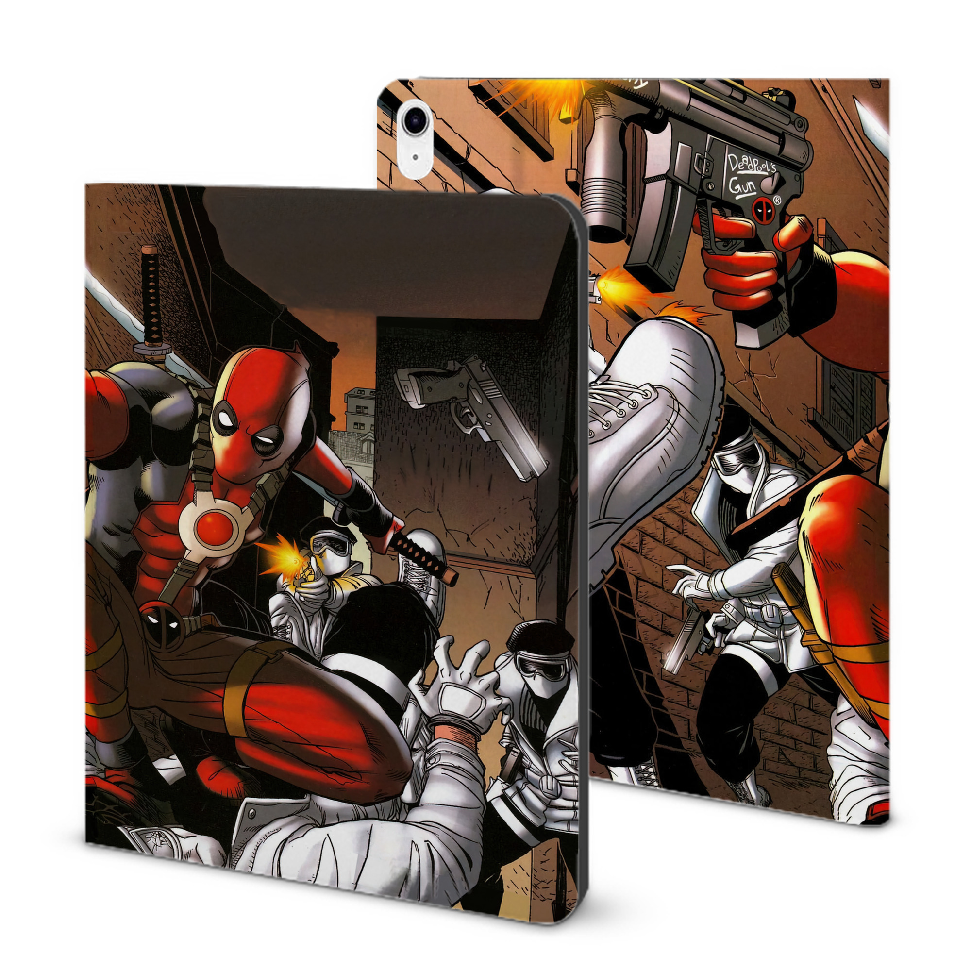 （画像用） Deadpool デッドプール IPad ケース ブック型 PUレザー TPU 耐衝撃 軽量 薄型 ペン収納なし 全面保護 IPad 各モデル対応